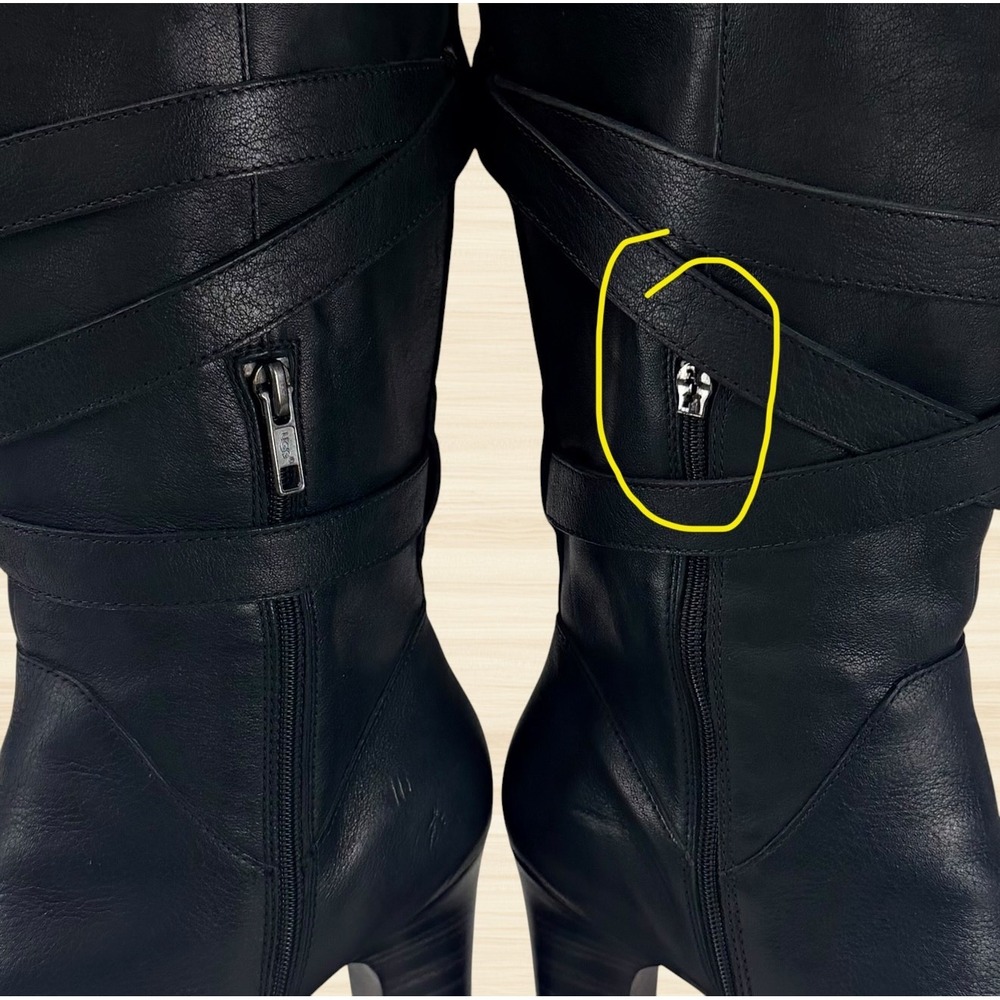 UGG Jardin Black Leather Moto Buckle Strap Mid Calf Heeled Boots Womens 9 - Picture 13 of 13